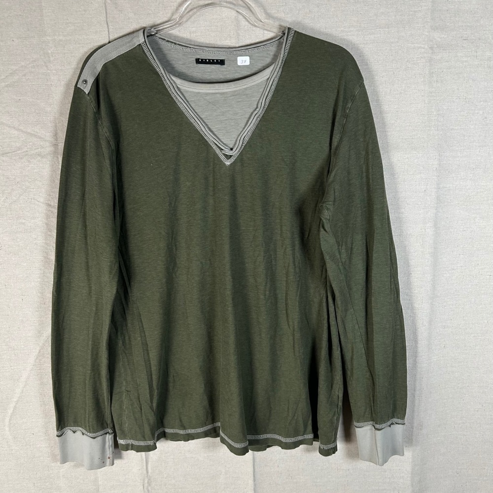 Sisley Womens Olive Green Layered V-Neck Long Sleeve Cotton Top XL 38